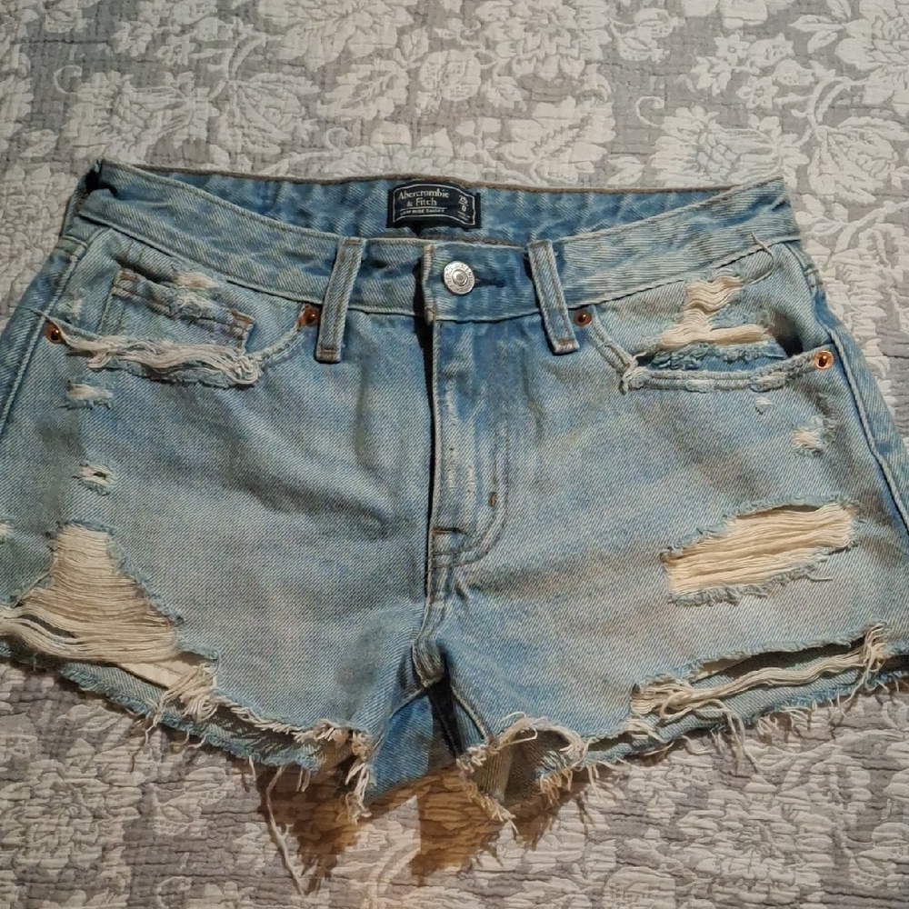 Abercrombie & Fitch Light Blue Distressed Denim Shorts